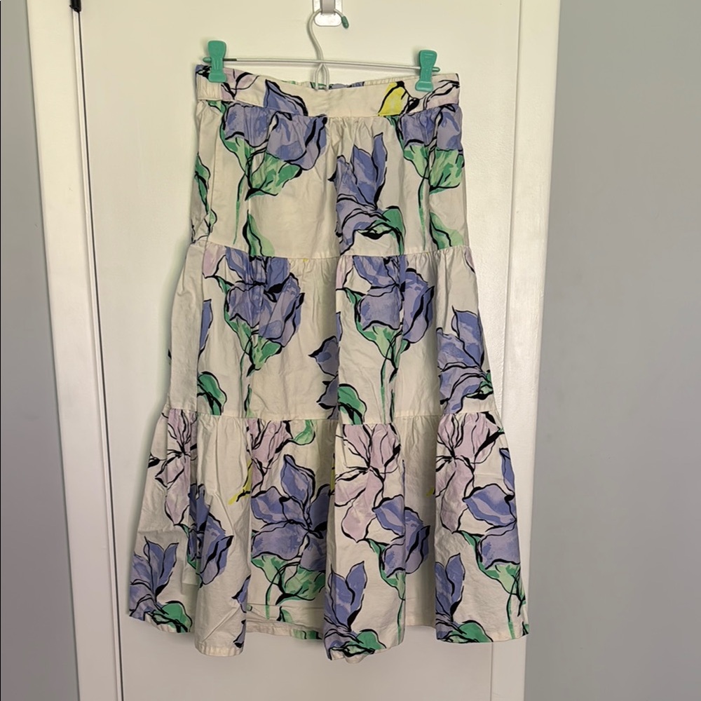 Floral Tiered Skirt in Cream and Purple